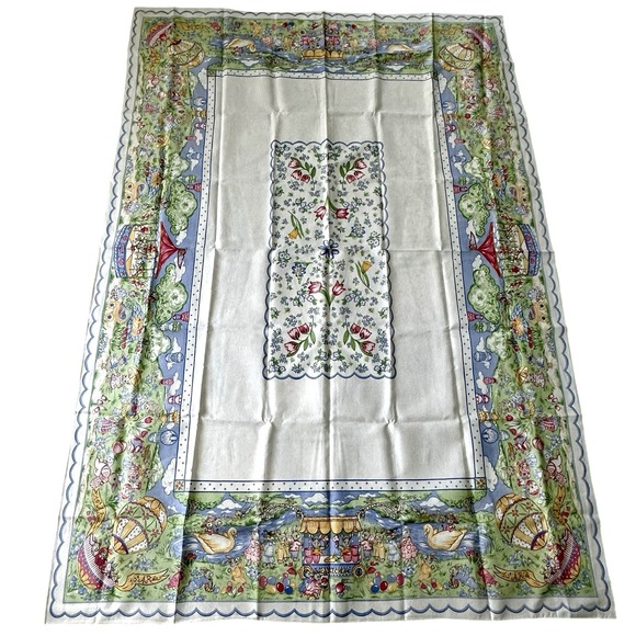 VTG Easter Table Cloth 84x58 Inch Oblong Rectangle Bunnies Springtime Colorful - Picture 3 of 11